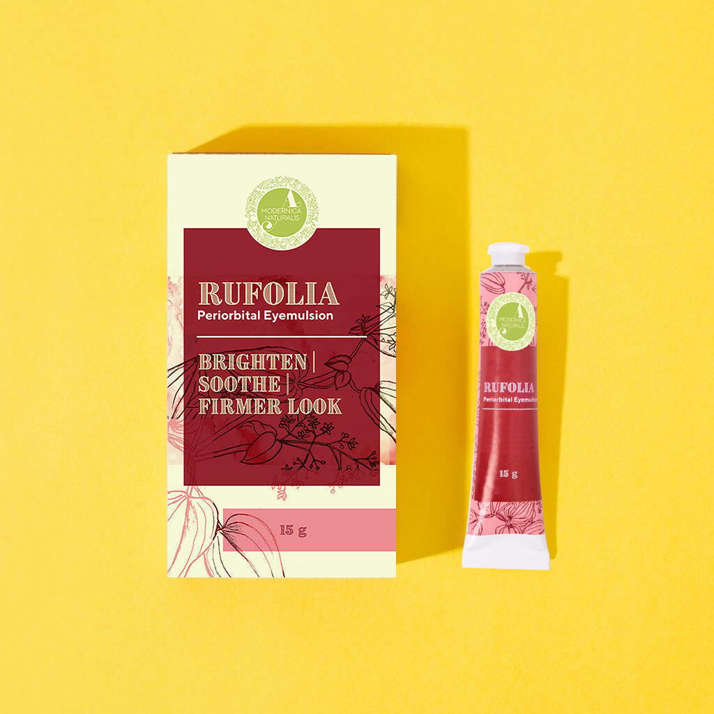 Rufolia Szemkörnyéki Emulzió – Világosít, nyugtat és feszesít a szem alatt festőbuzérrel, aloe verával, niacinamiddal és hialuronsavval (Rufolia Periorbital Eyemulsion - Brighten, Soothe and Firm Under-Eyes)
