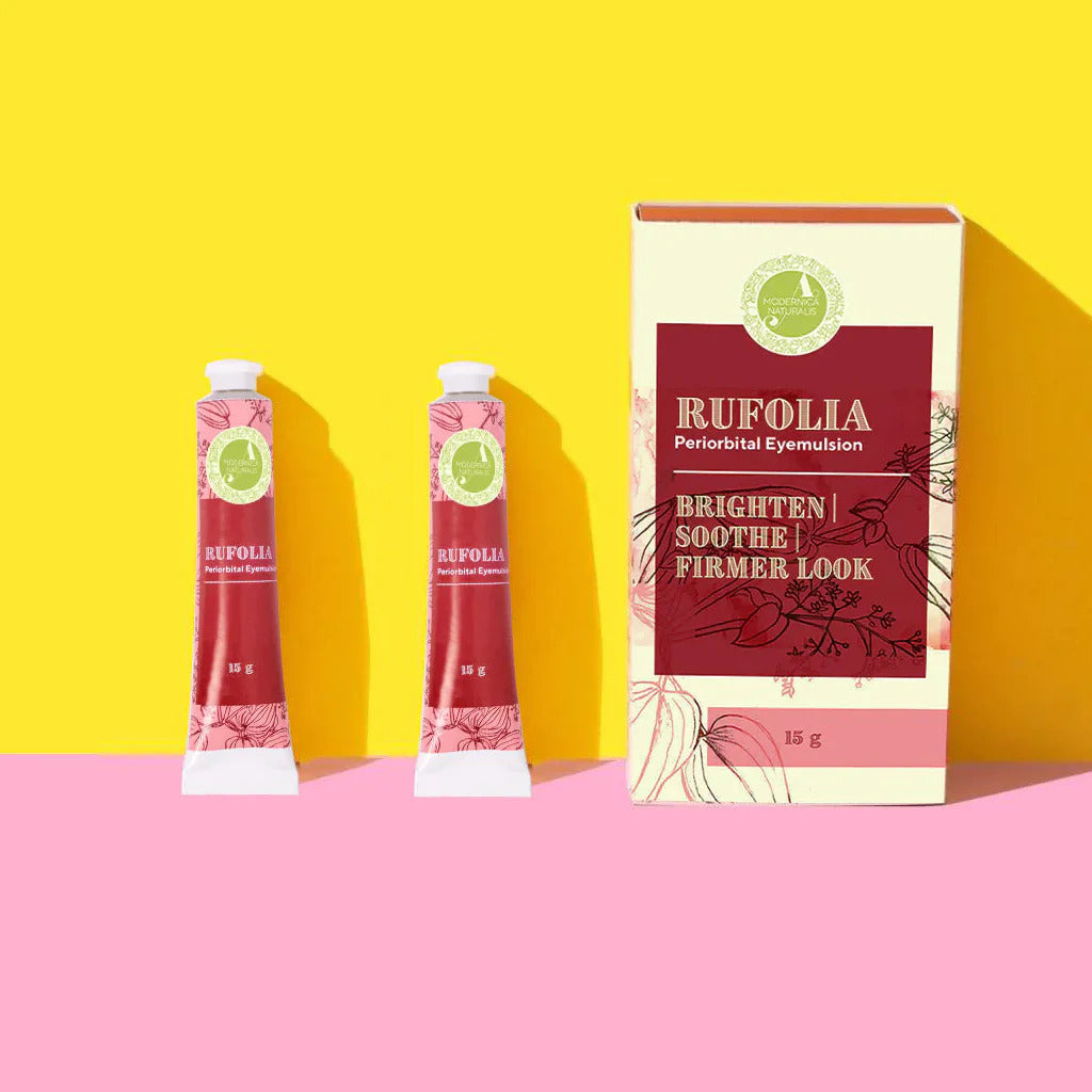 Rufolia Szemkörnyéki Emulzió – Világosít, nyugtat és feszesít a szem alatt festőbuzérrel, aloe verával, niacinamiddal és hialuronsavval (Rufolia Periorbital Eyemulsion - Brighten, Soothe and Firm Under-Eyes)